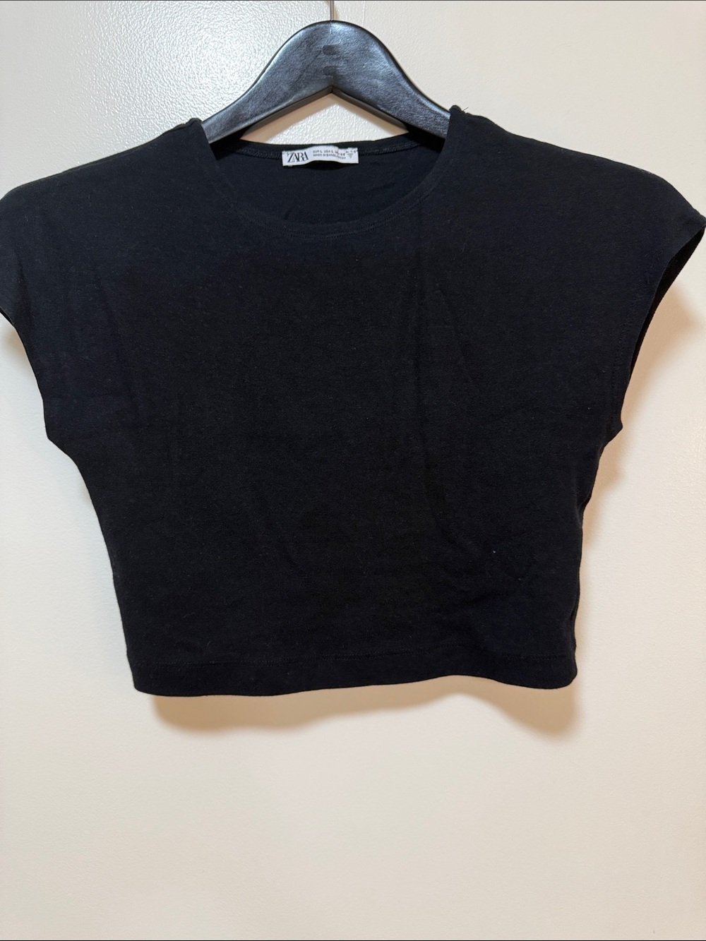 ZARA Black Cropped Cap-Sleeve Knit Top